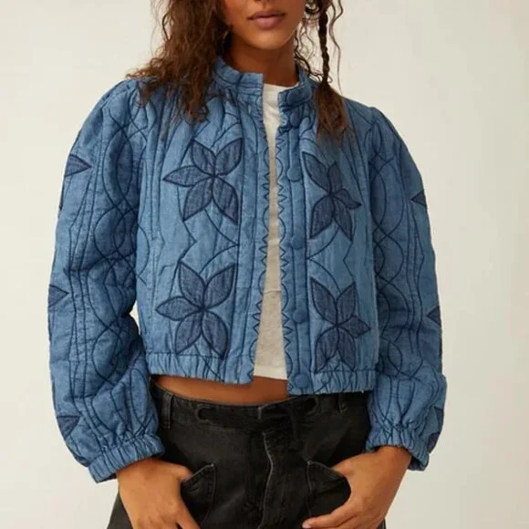 NEW Free People Quinn Quilted Jacket IN Indigo Combo 1125 6s3 - Picture 6 of 8